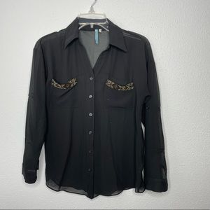 Moonlight Semi Sheer Black Botton Down Blouse size S